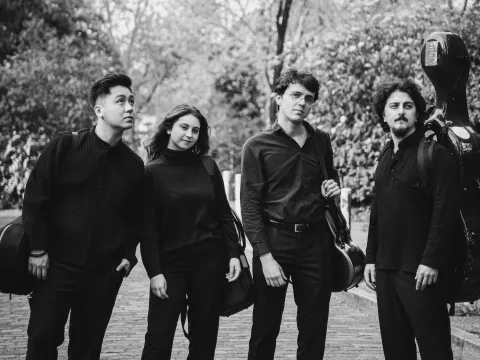 Schwarz-Weiß-Foto vom Viatores Quartett